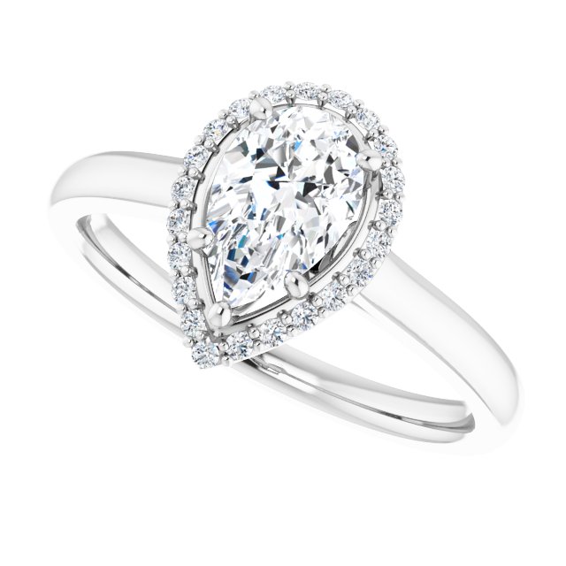 14K White Gold 8x5 mm Pear Halo-Style Engagement Ring Mounting