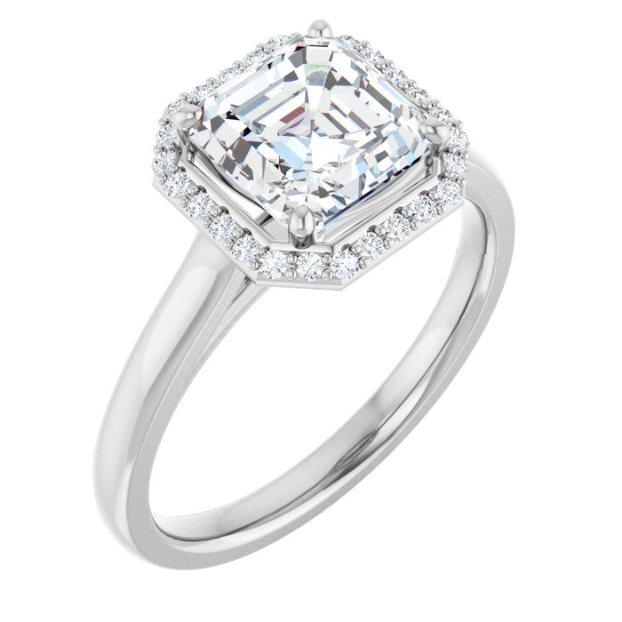 14K White Gold 7 mm Asscher Halo-Style Engagement Ring Mounting