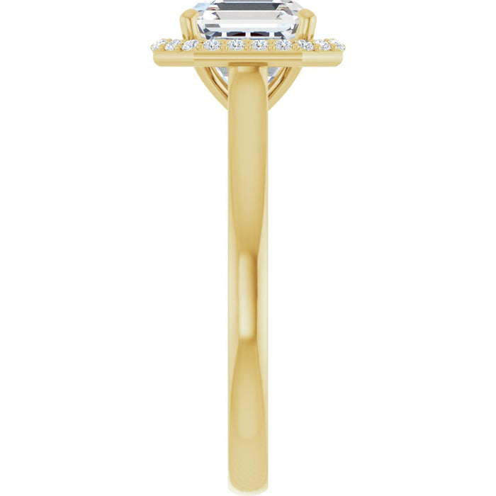 14K Yellow Gold 7 mm Asscher Halo-Style Engagement Ring Mounting