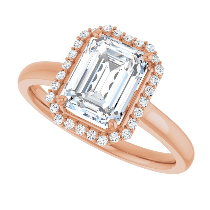 14K Rose Gold 8x6 mm Emerald Halo-Style Engagement Ring Mounting