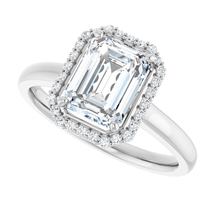 14K White Gold 8x6 mm Emerald Halo-Style Engagement Ring Mounting