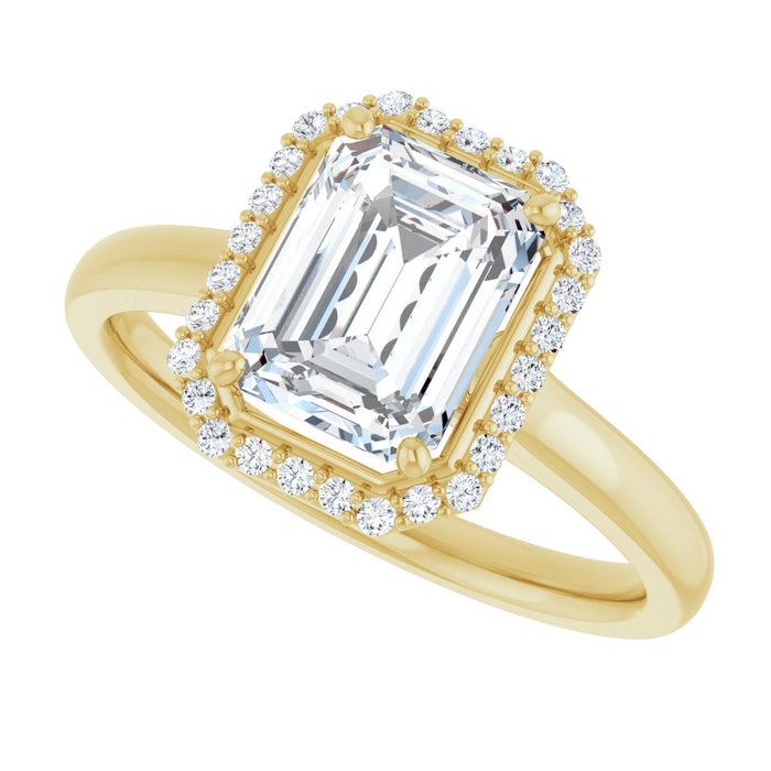 14K Yellow Gold 8x6 mm Emerald Halo-Style Engagement Ring Mounting
