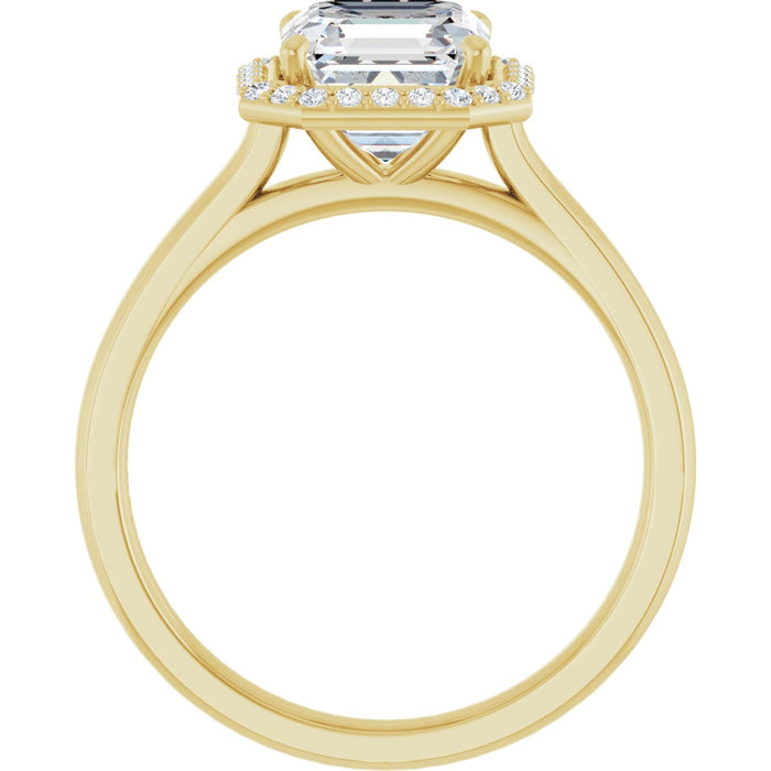 14K Yellow Gold 7 mm Asscher Halo-Style Engagement Ring Mounting
