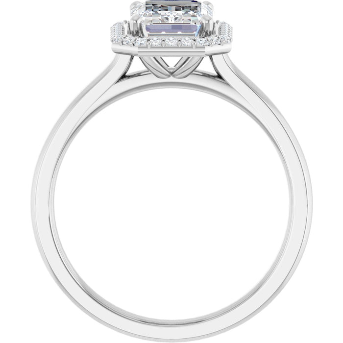 14K White Gold 8x6 mm Emerald Halo-Style Engagement Ring Mounting