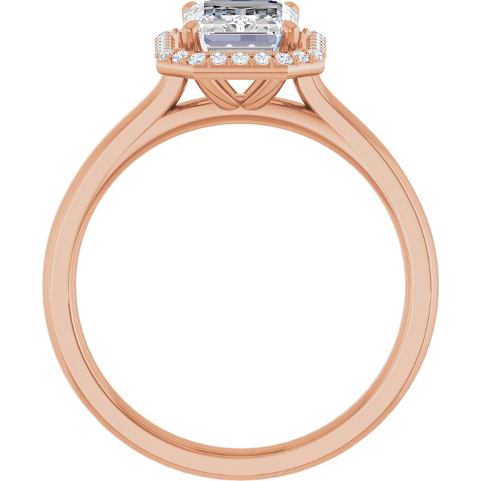 14K Rose Gold 8x6 mm Emerald Halo-Style Engagement Ring Mounting