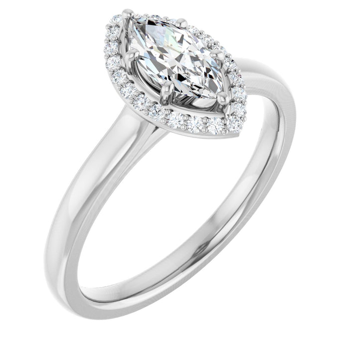 14K White Gold 8x4 mm Marquise Halo-Style Engagement Ring Mounting