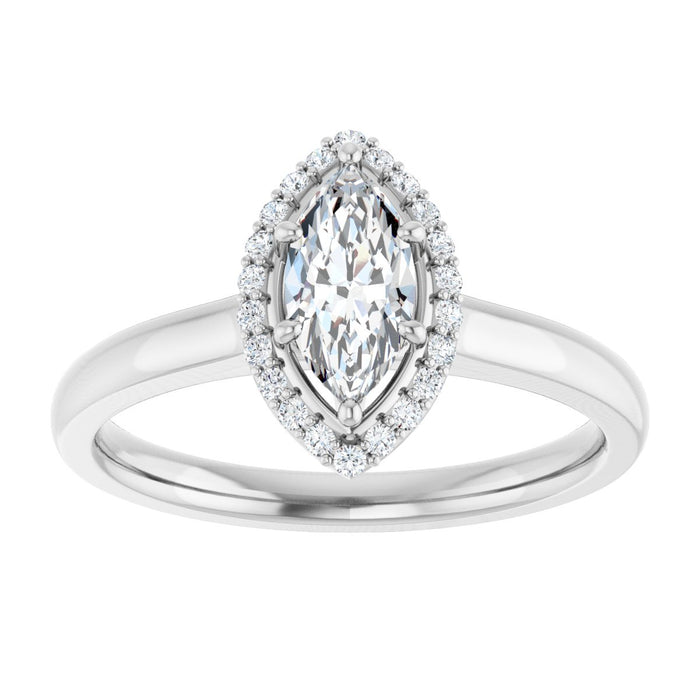 14K White Gold 8x4 mm Marquise Halo-Style Engagement Ring Mounting