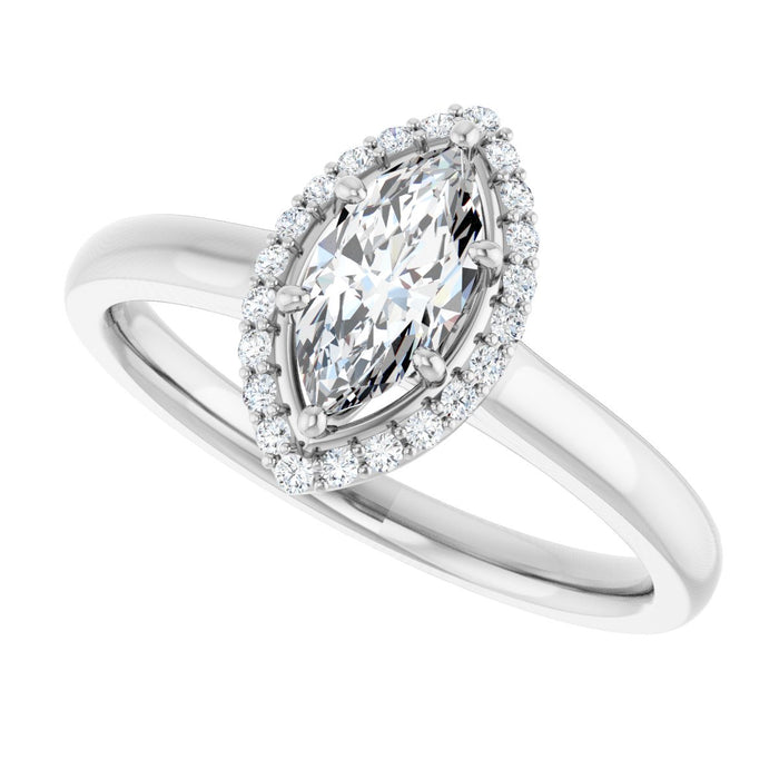 14K White Gold 8x4 mm Marquise Halo-Style Engagement Ring Mounting