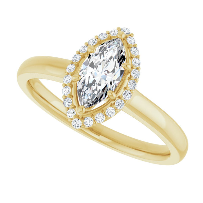 14K Yellow Gold 8x4 mm Marquise Halo-Style Engagement Ring Mounting