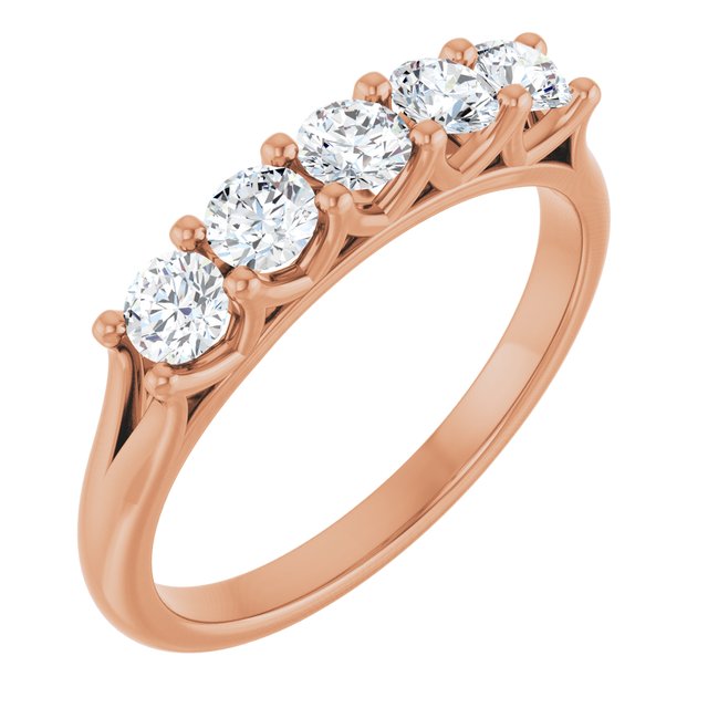 Low-Profile Shared-Prong Five-Stone Diamond Anniversary Band — 14K Rose Gold