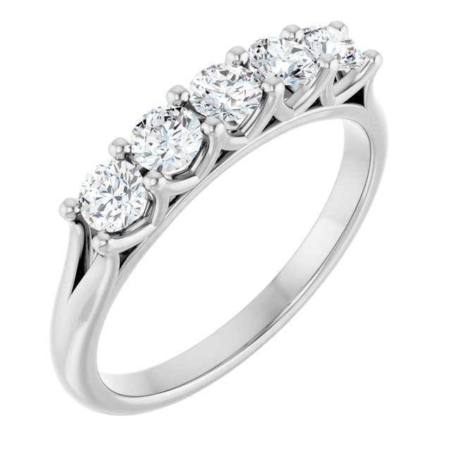 Low-Profile Shared-Prong Five-Stone Diamond Anniversary Band — Platinum