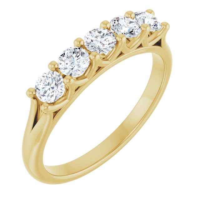 Low-Profile Shared-Prong Five-Stone Diamond Anniversary Band — 14K Yellow Gold