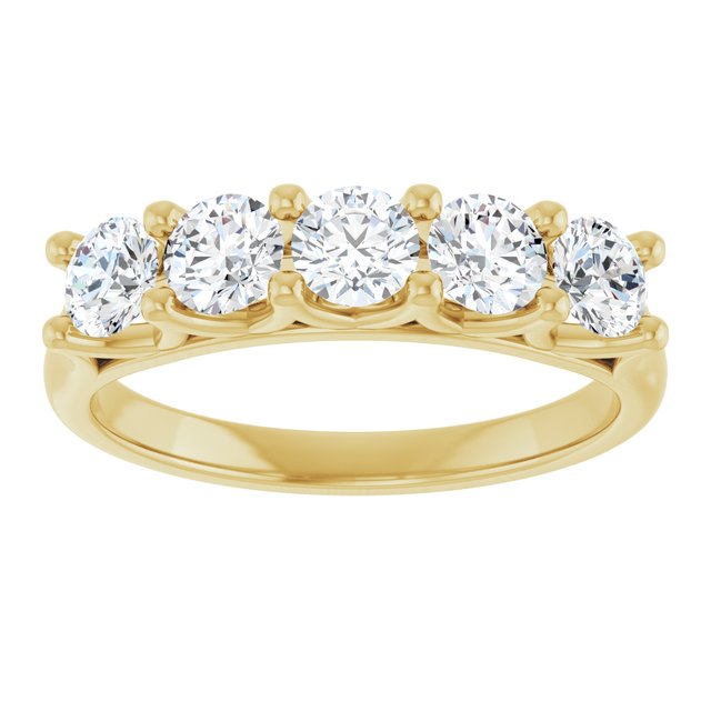 Low-Profile Shared-Prong Five-Stone Diamond Anniversary Band — 14K Yellow Gold