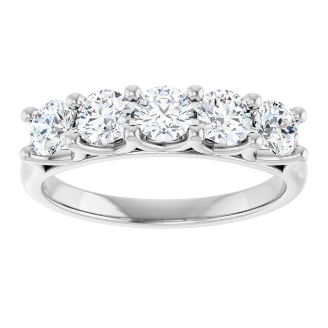 Low-Profile Shared-Prong Five-Stone Diamond Anniversary Band — 14K White Gold