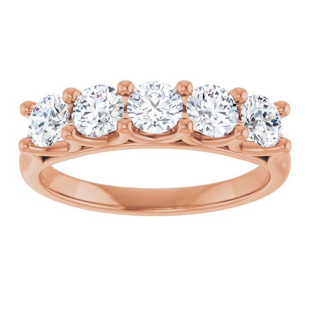 Low-Profile Shared-Prong Five-Stone Diamond Anniversary Band — 14K Rose Gold