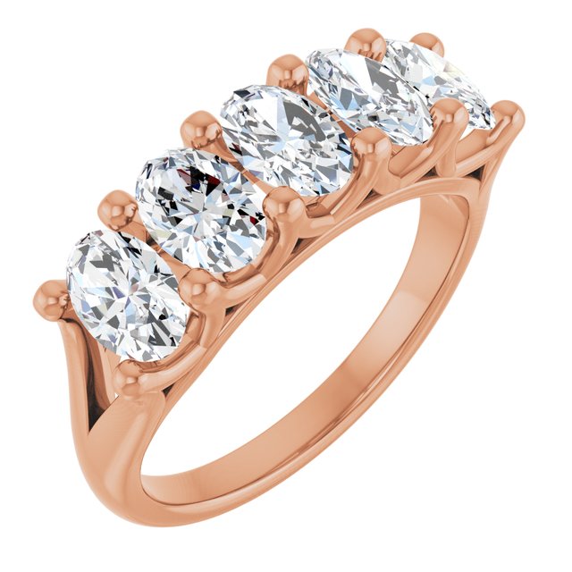 Natural Diamond Low-Profile Shared-Prong Five-Stone Anniversary Band in 14K Rose Gold