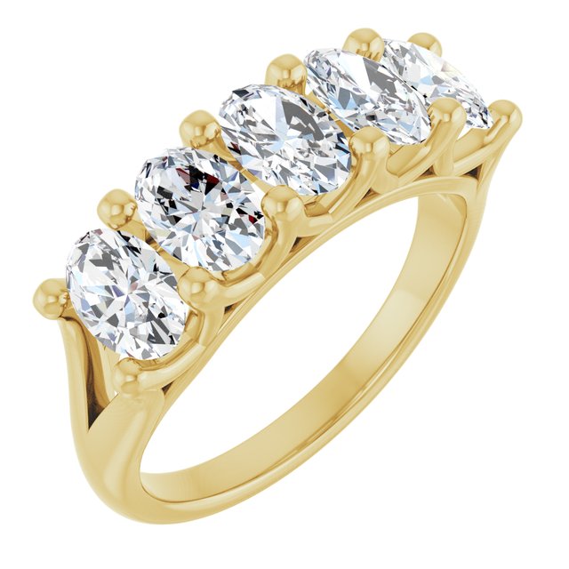 Natural Diamond Low-Profile Shared-Prong Five-Stone Anniversary Band in 14K Yellow Gold