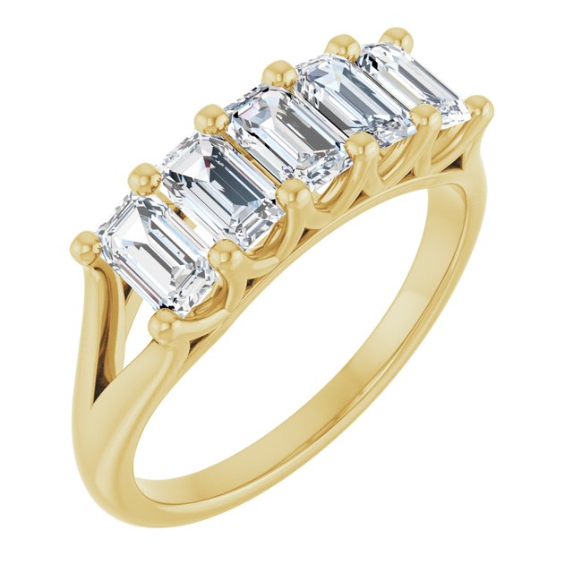 Natural Diamond Low-Profile Shared-Prong Five-Stone Anniversary Band in 14K Yellow Gold