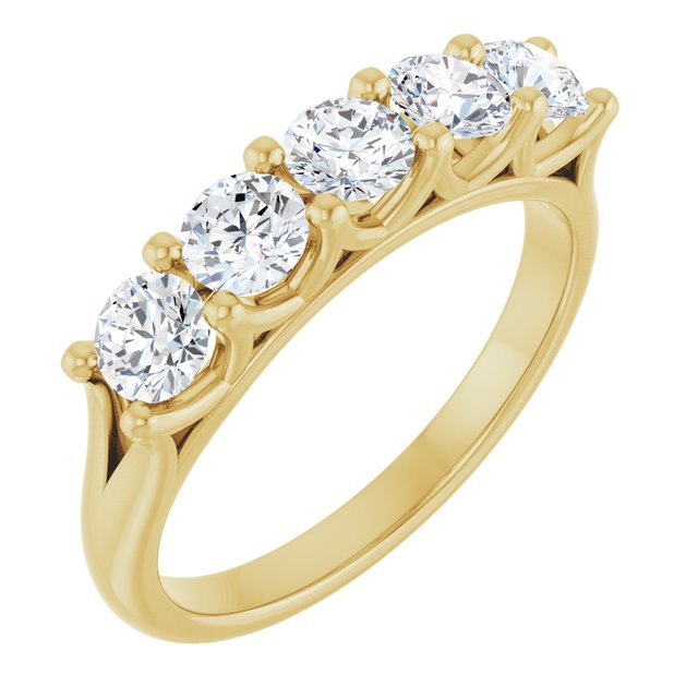 Low-Profile Shared-Prong Five-Stone Diamond Anniversary Band — 14K Yellow Gold