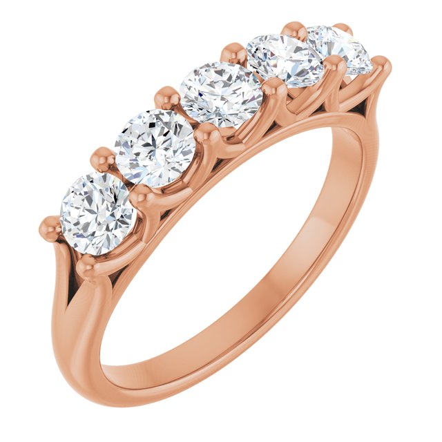 Low-Profile Shared-Prong Five-Stone Diamond Anniversary Band — 14K Rose Gold