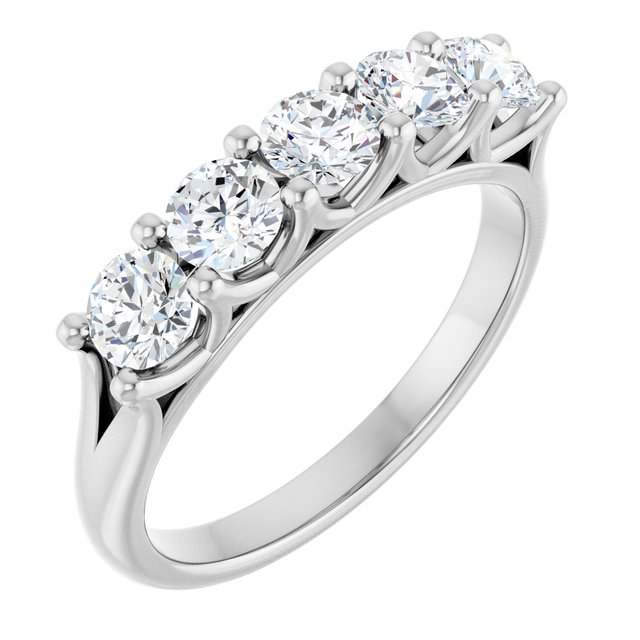 Low-Profile Shared-Prong Five-Stone Diamond Anniversary Band — Platinum