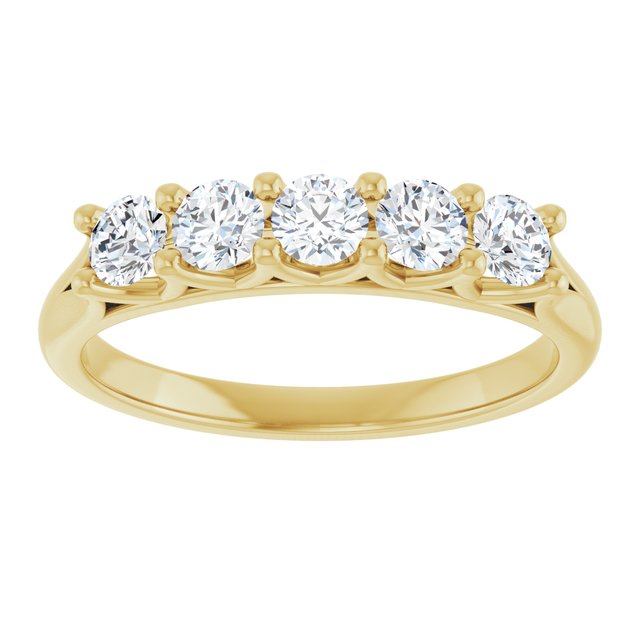Low-Profile Shared-Prong Five-Stone Diamond Anniversary Band — 14K Yellow Gold