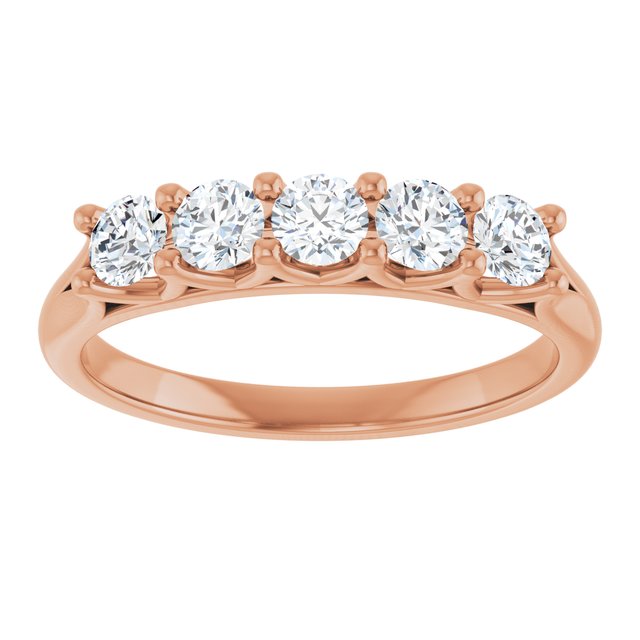 Low-Profile Shared-Prong Five-Stone Diamond Anniversary Band — 14K Rose Gold