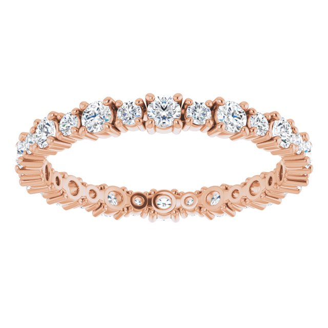 Natural Diamond Alternating Round Eternity Band with Bezel Accents in 14K Rose Gold