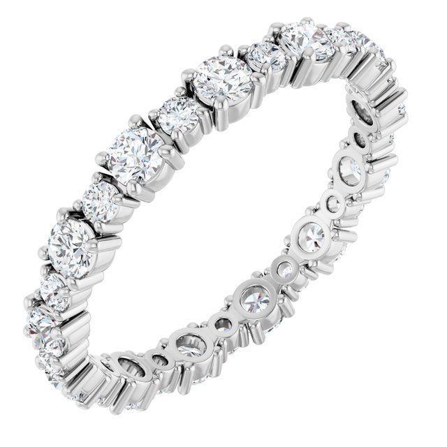 Alternating Round Diamond Eternity Band with Bezel Accents — 14K White Gold