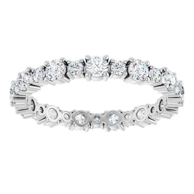 1 1/5 ctw Lab-Grown Diamond Alternating Round Eternity Band with Bezel Accents in 14K White Gold