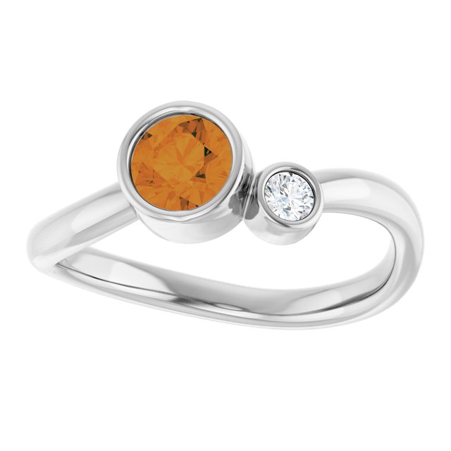 Natural Citrine Round Accented Bezel-Set Ring in Sterling Silver