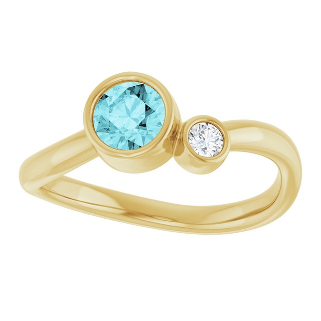 Natural Blue Zircon Round Accented Bezel-Set Ring in 14K Yellow Gold