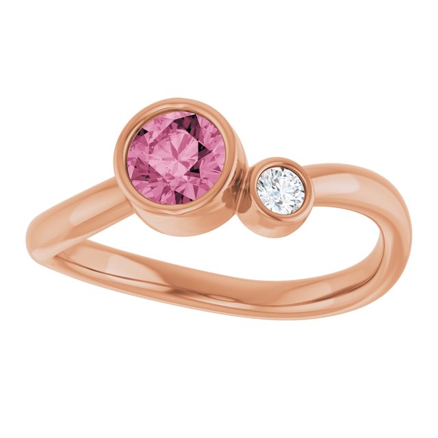Natural Pink Tourmaline Round Accented Bezel-Set Ring in 14K Rose Gold