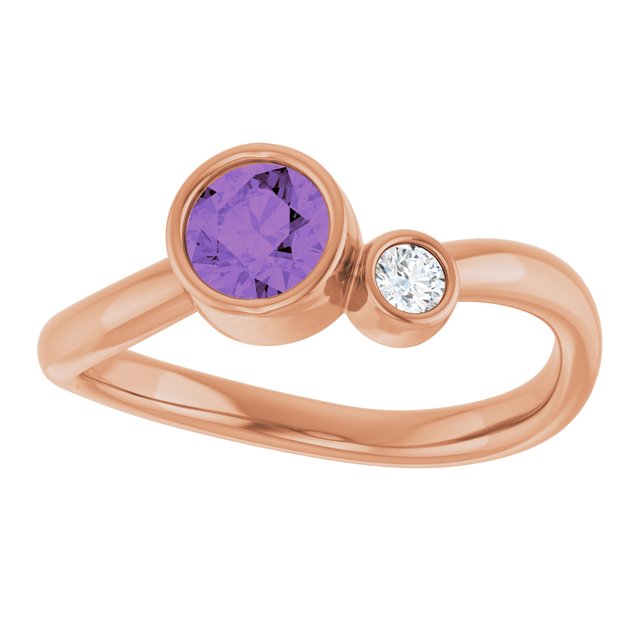 Natural Amethyst Round Accented Bezel-Set Ring in 14K Rose Gold