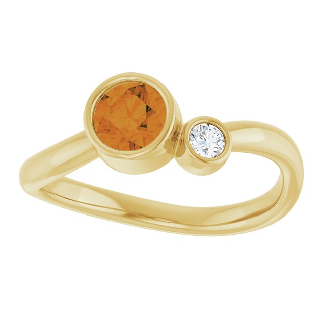 Natural Citrine Round Accented Bezel-Set Ring in 14K Yellow Gold