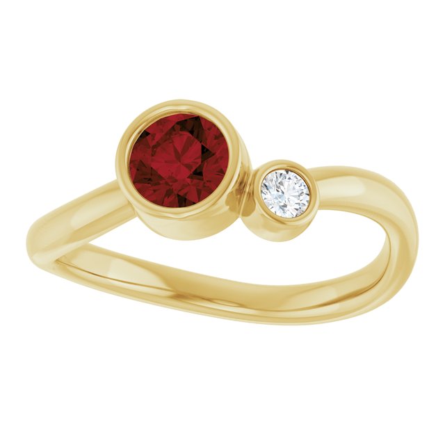 Natural Mozambique Garnet Round Accented Bezel-Set Ring in 14K Yellow Gold