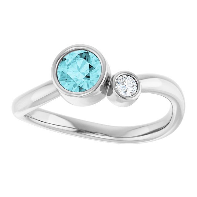 Natural Blue Zircon Round Accented Bezel-Set Ring in Sterling Silver