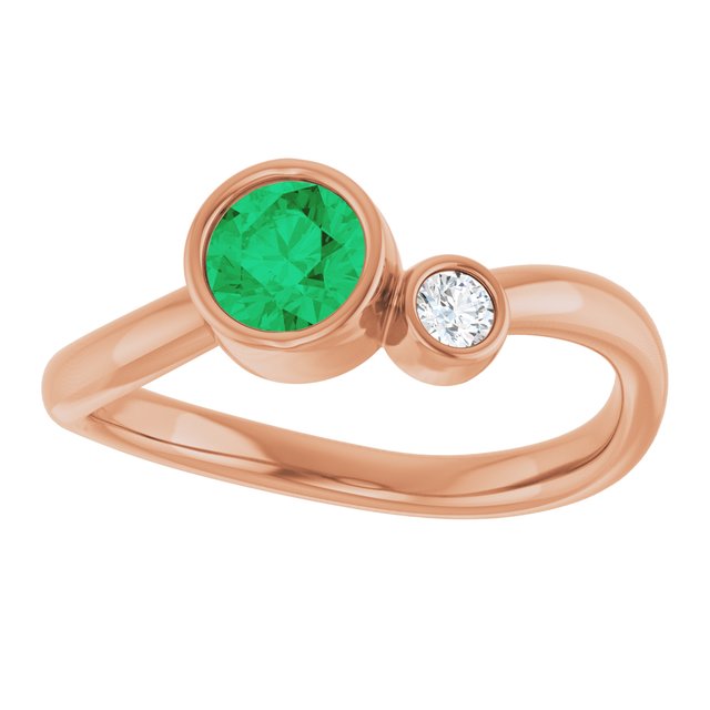 Lab-Grown Emerald Round Accented Bezel-Set Ring in 14K Rose Gold