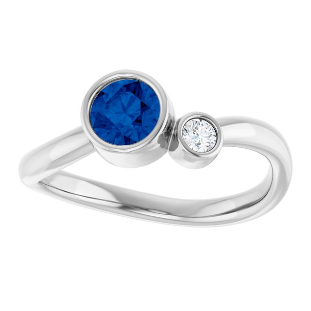 Natural Blue Sapphire Round Accented Bezel-Set Ring in Sterling Silver