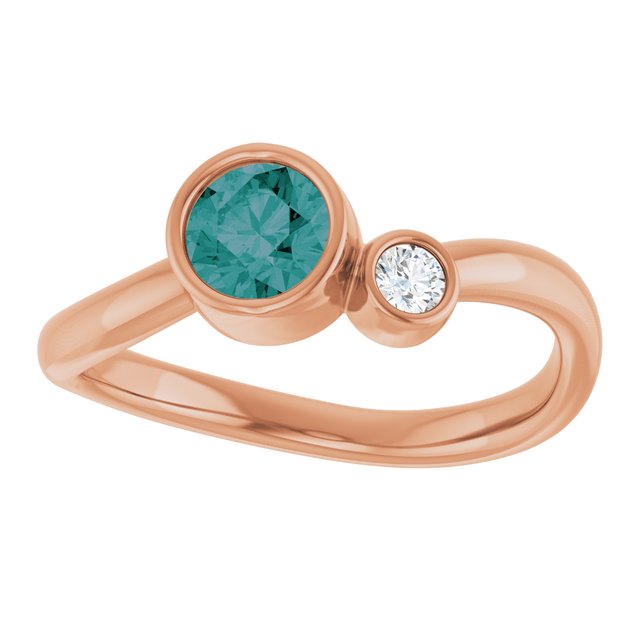 Lab-Grown Alexandrite Round Accented Bezel-Set Ring in 14K Rose Gold