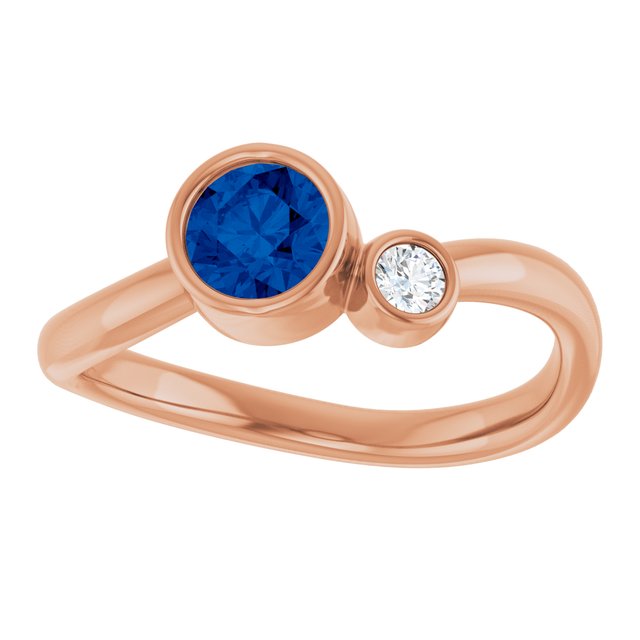 Lab-Grown Blue Sapphire Round Accented Bezel-Set Ring in 14K Rose Gold