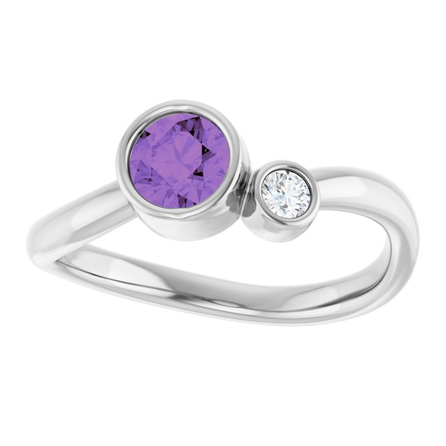 Natural Amethyst Round Accented Bezel-Set Ring in Sterling Silver
