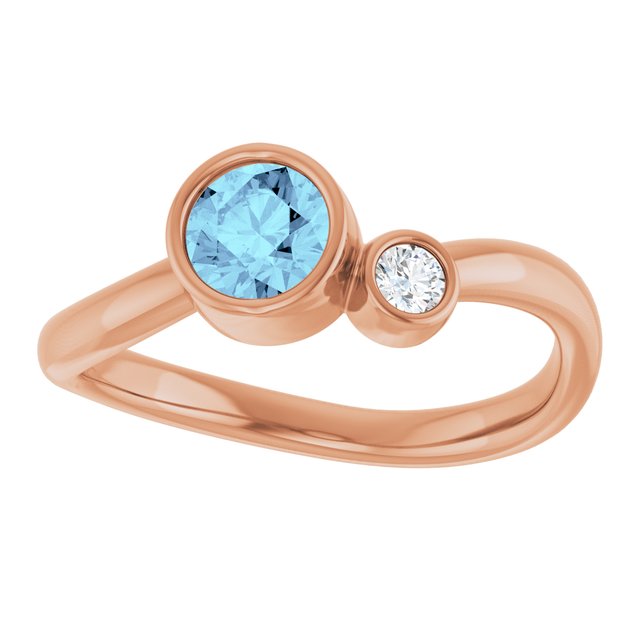 Natural Aquamarine Round Accented Bezel-Set Ring in 14K Rose Gold