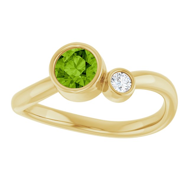 Natural Peridot Round Accented Bezel-Set Ring in 14K Yellow Gold