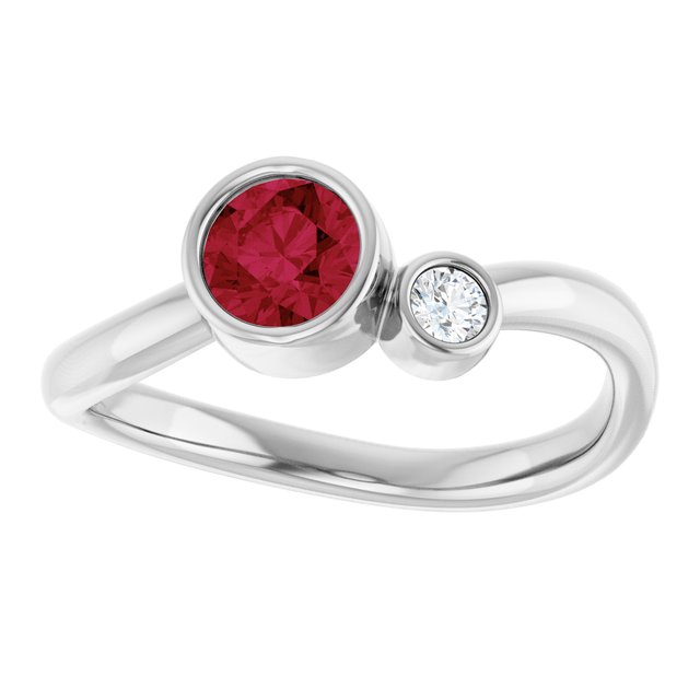 Natural Ruby Round Accented Bezel-Set Ring in Platinum