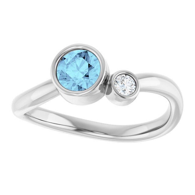 Natural Aquamarine Round Accented Bezel-Set Ring in Sterling Silver