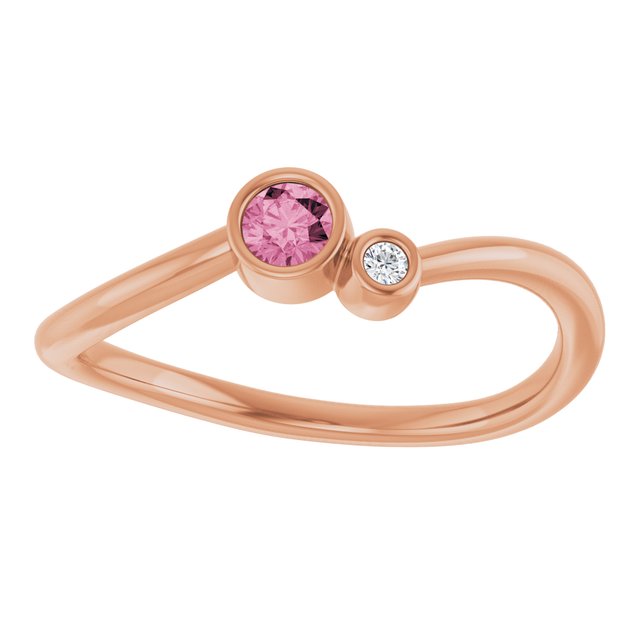 Natural Pink Tourmaline Round Accented Bezel-Set Ring in 14K Rose Gold