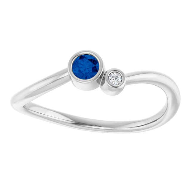 Natural Blue Sapphire Round Accented Bezel-Set Ring in 14K White Gold