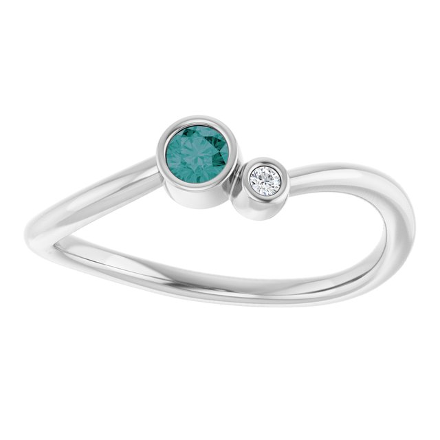 Lab-Grown Alexandrite Round Accented Bezel-Set Ring in 14K White Gold