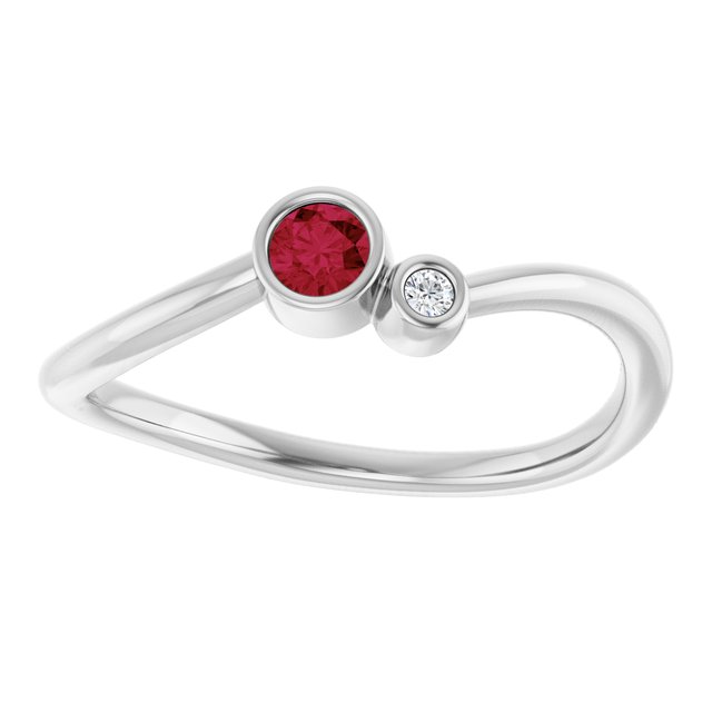 Natural Ruby Round Accented Bezel-Set Ring in Sterling Silver